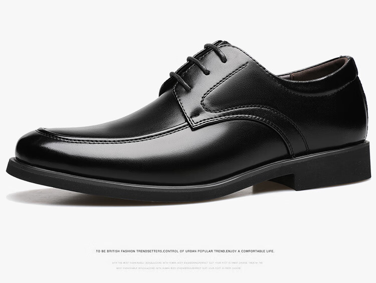BEIOUTU Men's Leather Shoes, Business Casual Shoes, British Style Office Lace-Up Comfortable Men's Footwear, 9827 Black, Size 43 14