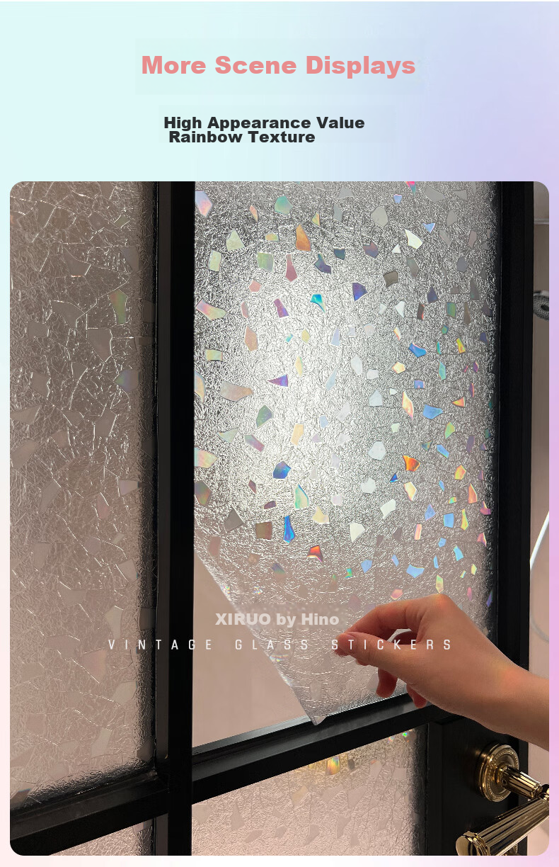 Xiruo Frosted Glass Film Privacy Opaque Bathroom Balcony Window Anti-Peeping Rainbow Glass Sticker, 60*200cm 10