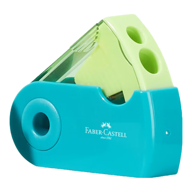 Faber-Castell Double-Hole Pencil Sharpener, Sketching Tool, Manual Rotary Pencil Sharpener for Elementary School Students - 182704 Gree