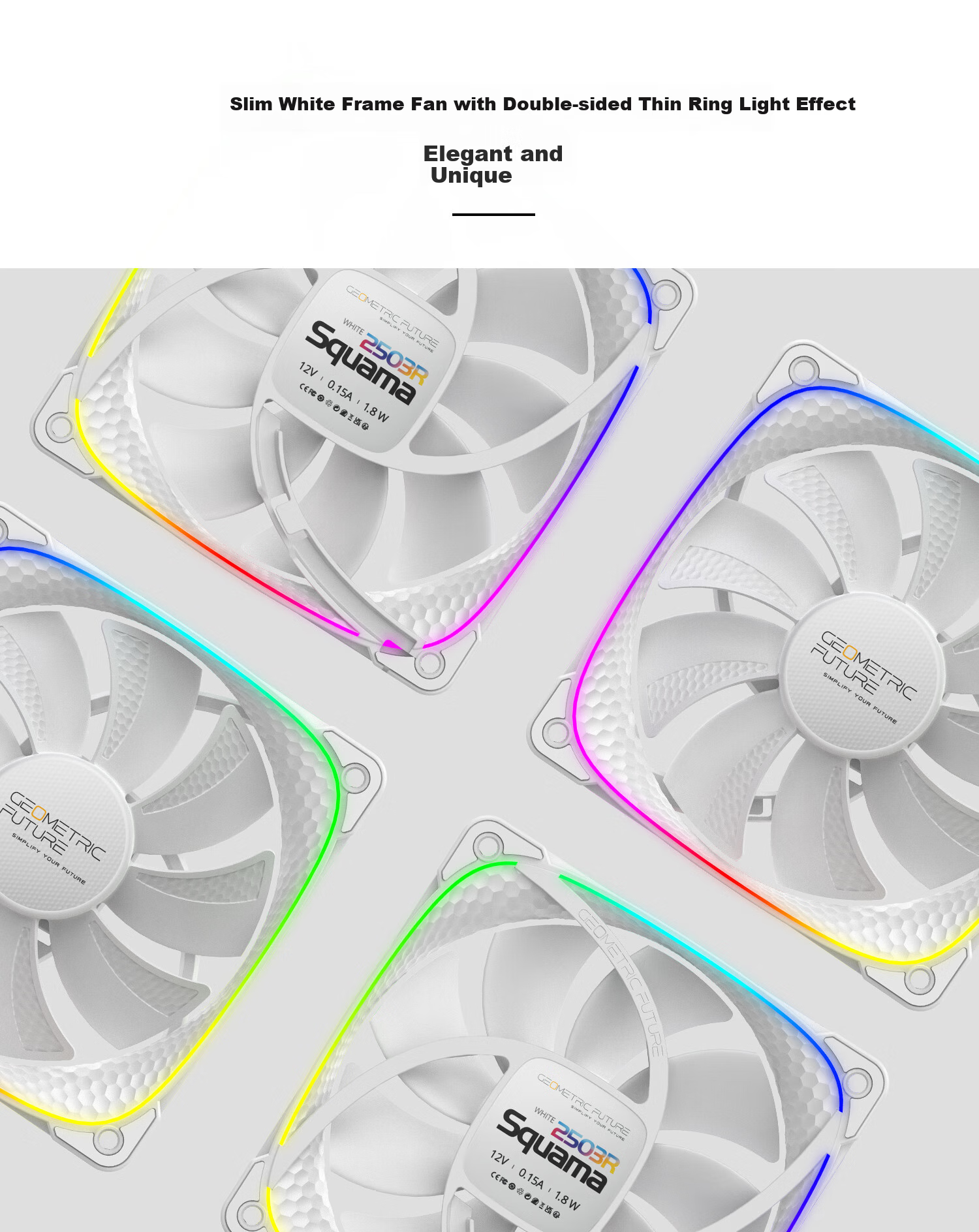 GeometricFuture Case Cooling Fan Longshen 2503R, Case Fan with Synchronized Light/PWM Speed Control, White, Reverse Fan, Single Pack 3