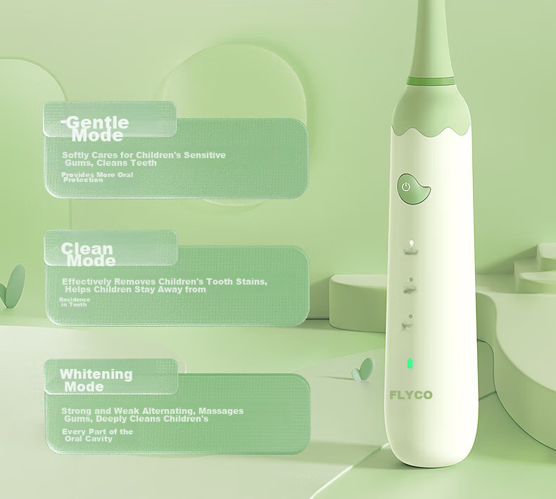 FLYCO Children's Electric Toothbrush with 3 Modes, Smart Timer, Sonic Soft Bristles, for Ages 3-6 Birthday And Children's Day Gift for Boys FT7110 Cute Gree 15