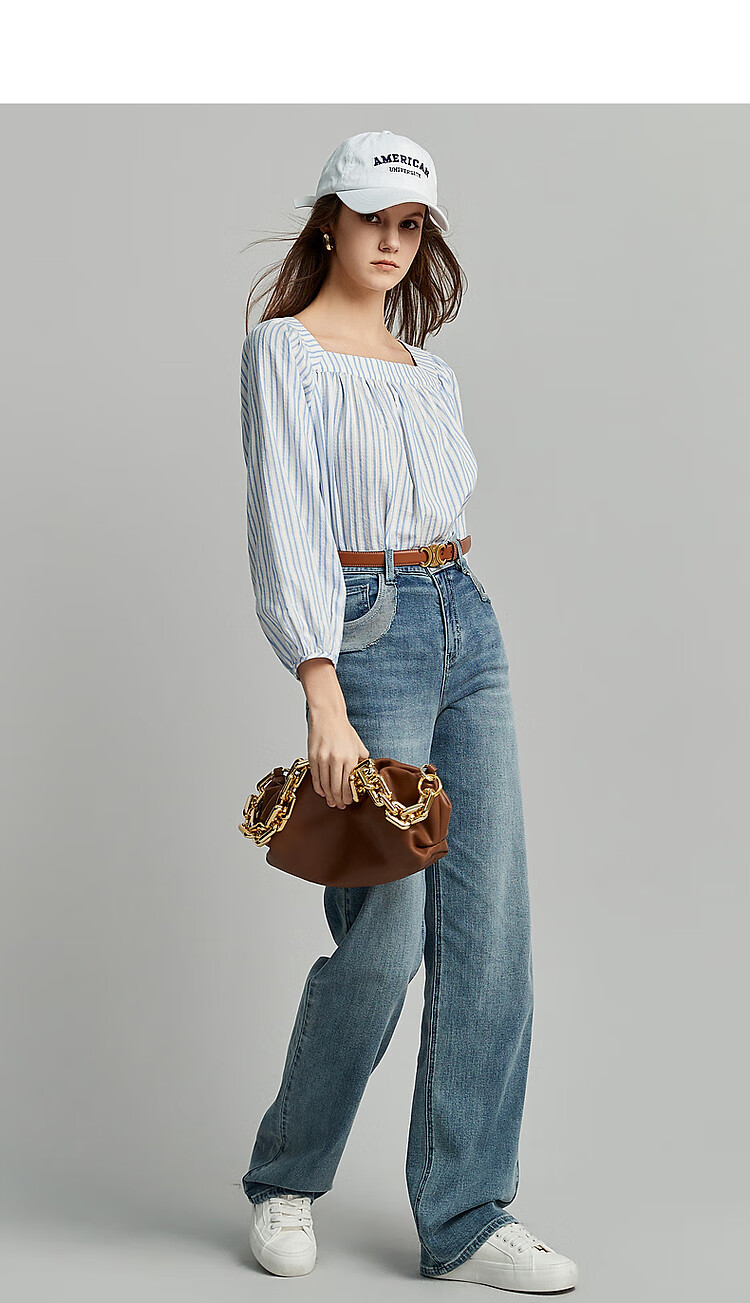 Dme [Line Game] Spring And Autumn Breathable Pure Cotton Shirt, Retro Striped Lantern Sleeves, Slimming Comfortable Blouse 4