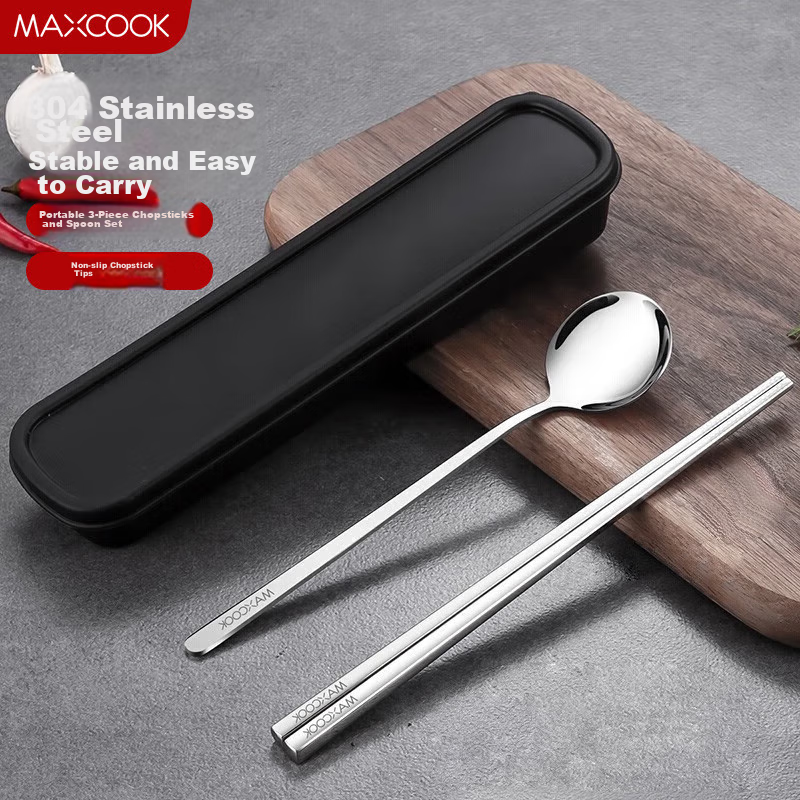 Meichun (Maxcook) 304 Stainless Steel Chopsticks And Spoon Cutlery Set, Creative Portable Chopsticks And Spoon Three-Piece Set in Natural Color MCGC849