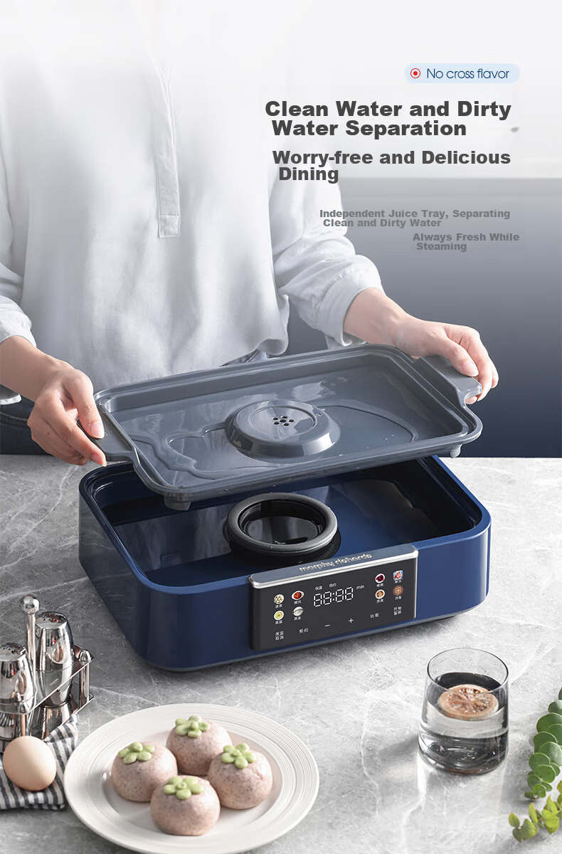 Morphyrichards Electric Steamer Pot for Home Use, Suitable for 3-4 People, All-In Large Capacity Stainless Steel Steaming Rack, Programmable Rapid Steaming Pot, Steaming And Stewing Pot, Egg Steamer, Corn Steamer, Breakfast Machine MR1158 Blue 21