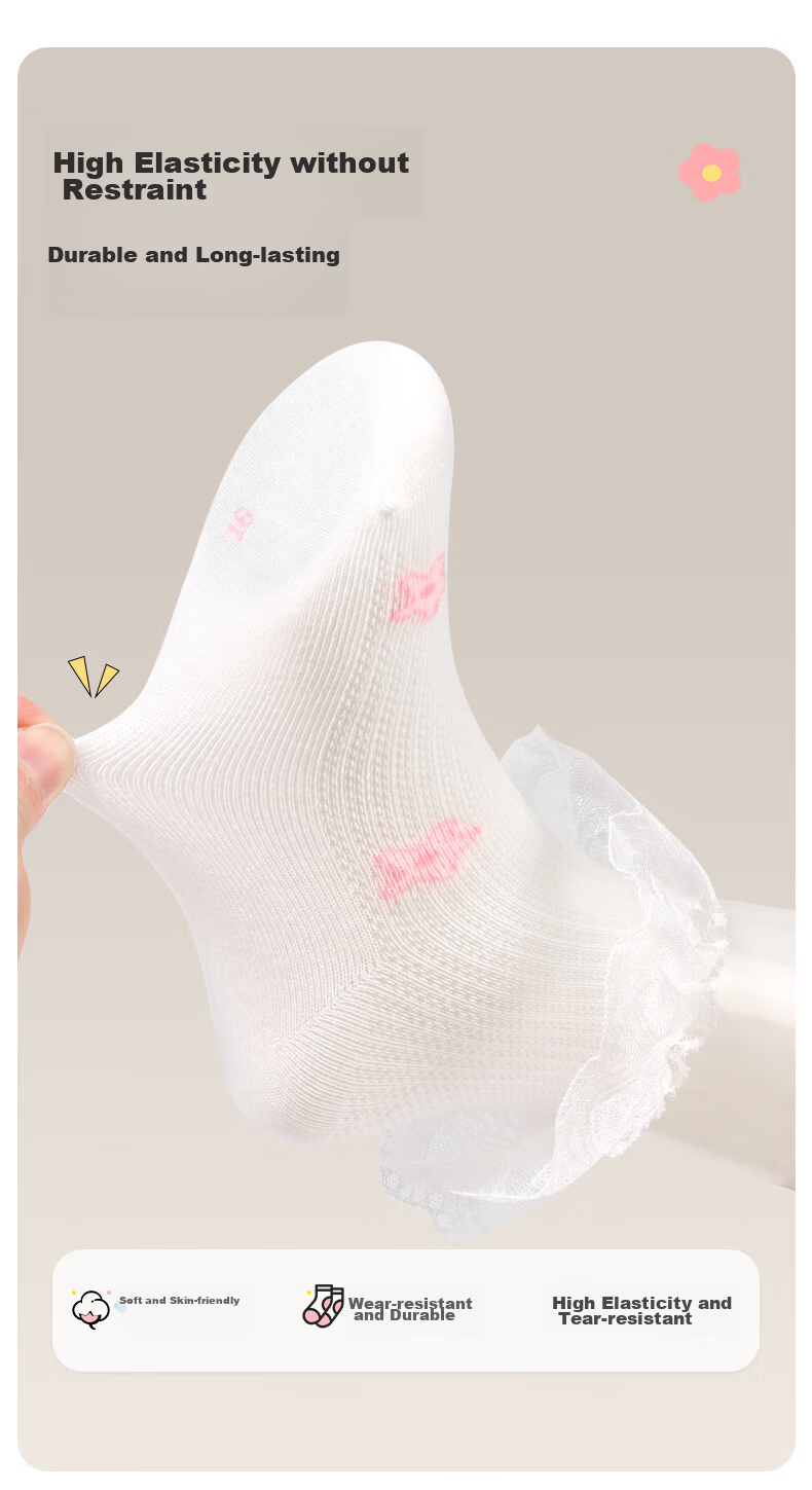 Barbie Girls' Socks, Thin Spring And Autumn Style, Children's Cotton Socks, Cute White Lace Short Socks for Baby Girls, Mesh Socks for Girls 4