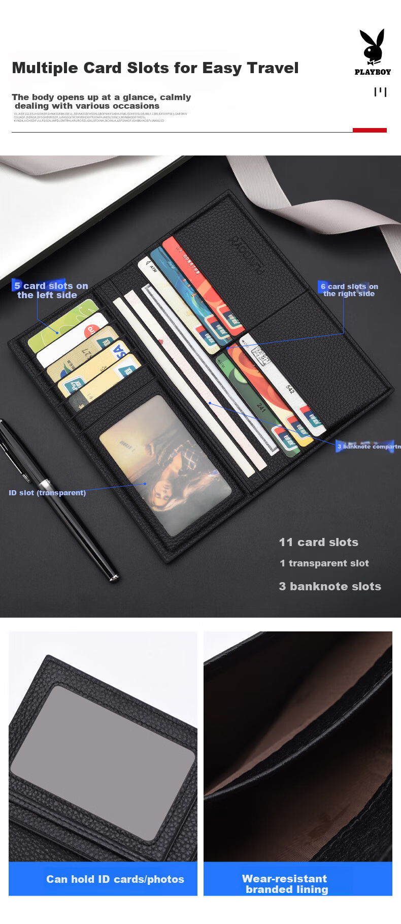 PLAYBOY Wallet, Men's Long Multi-Card Slots Fashionable ID Document Holder, Lightweight Multifunctional Purse for Students, Birthday Gift 3