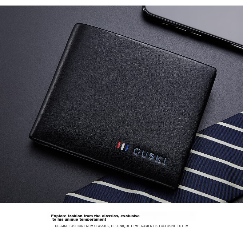 GUSKI Brand Men's Wallet, Short Genuine Leather Billfold, Practical Gift Box, Birthday Present for Boyfriend Or Husband 13