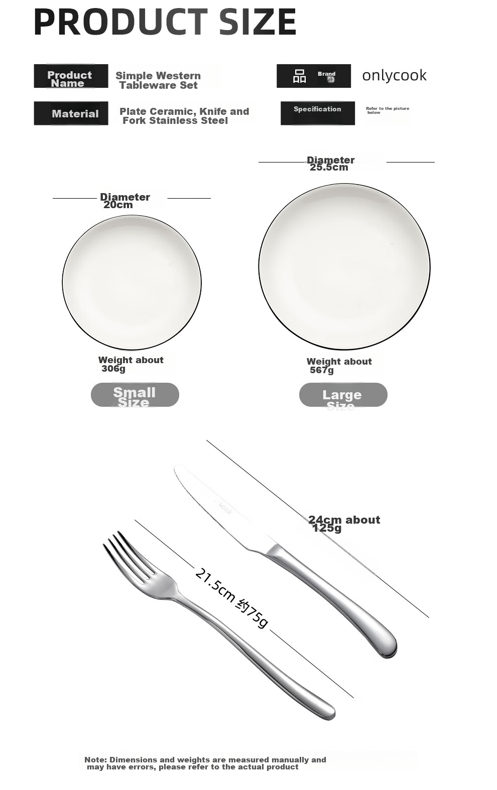 Onlycook Steak Knife And Fork Set, Steak Plate, Western Cutlery Set for Home Use with Knife, Fork And Plate, Gift Box Packaging, 10 Inches 6