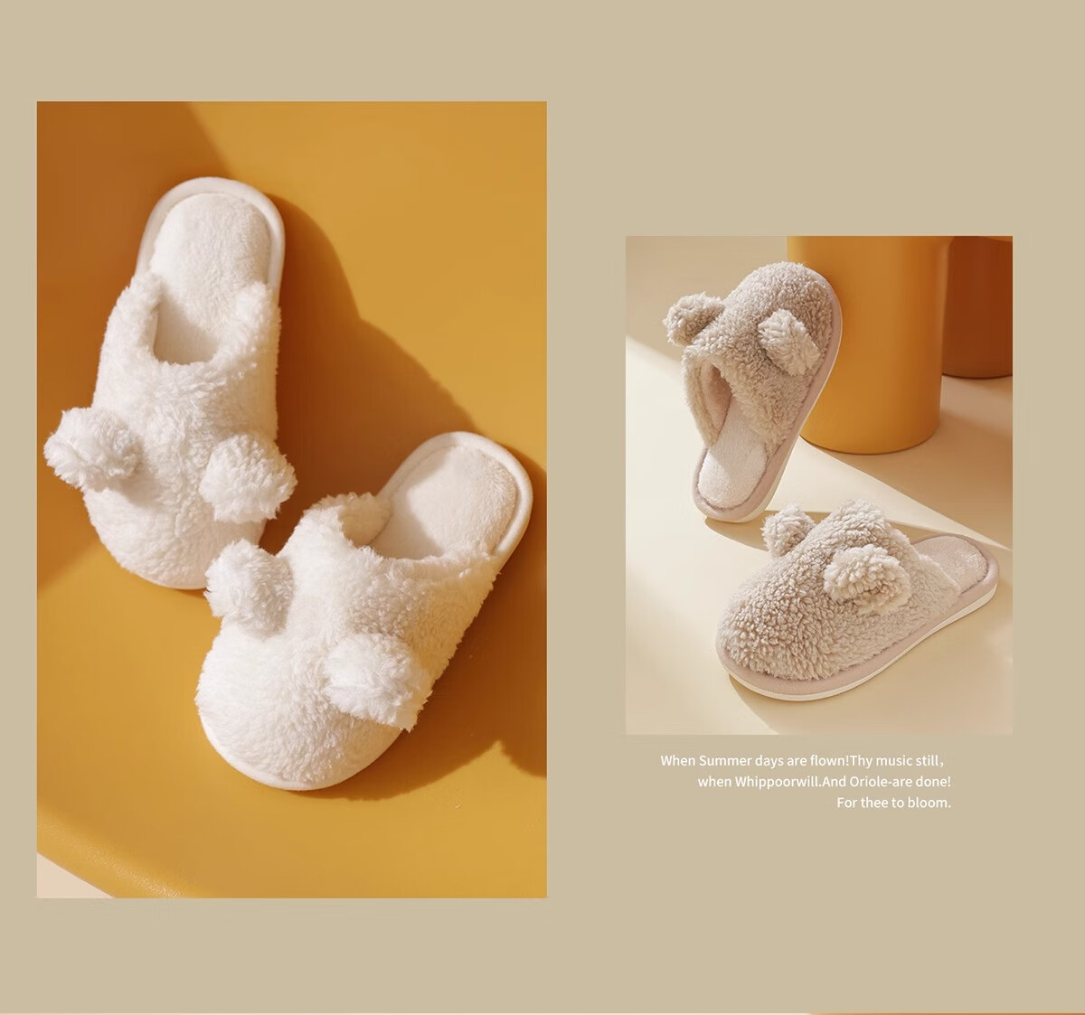 Banbi Children's Slippers, Autumn And Winter Warm Indoor Non-Slip Plush Cotton Shoes for Boys And Girls, Light Khaki, Size 33-34 24