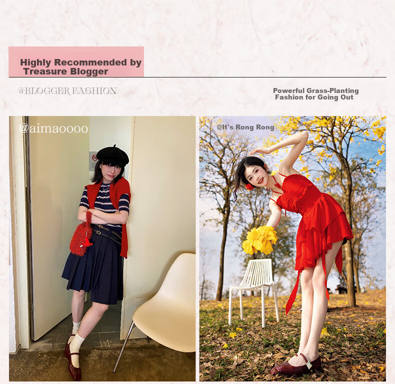 BASTO [Qiao Xin Same Style] Monet Garden 26 Autumn Beautiful Red Mary Jane Shoes, Women's Flats, Wedding Shoes 12