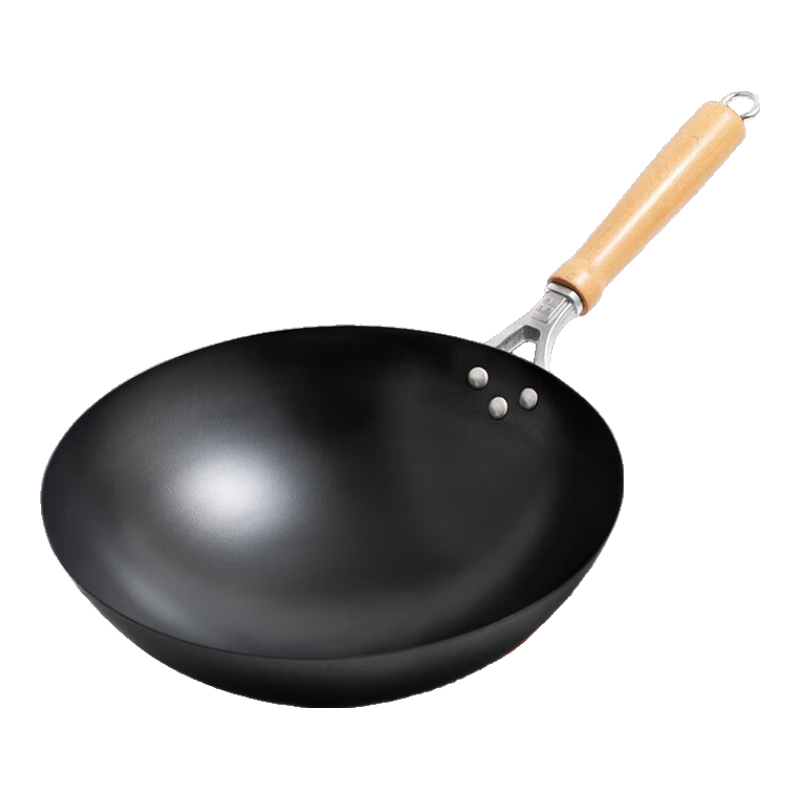 Jitiechui Wok, Iron Frying Pan, Shanzhou Handmade Non-Coated Non-Stick Pan, Stir-Fry Spatula, 34cm with Ear Handles + Lid