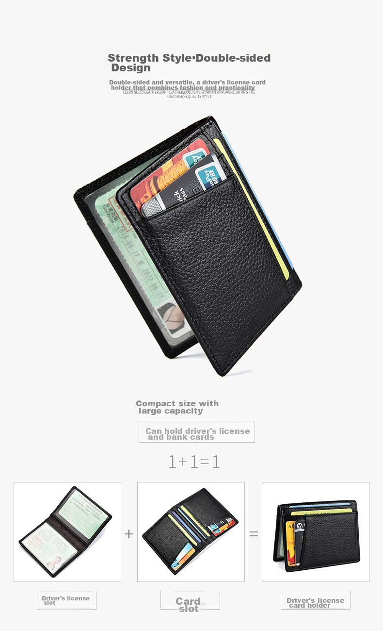 JEVI Genuine Leather Ultra-Thin Card Holder for Men And Women with Multiple Card Slots, Mini Wallet, Driver's License Holder, Simple ID Holder, Top-Grain Leather 3