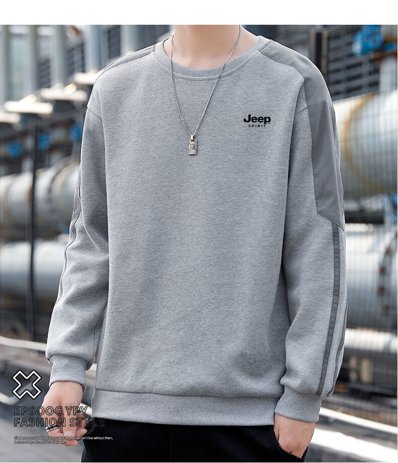 JEEP SPIRIT Men's Sweatshirt, Spring And Autumn Long-Sleeve Casual Base Layer, Trendy Versatile Menswear, Black, XL 13