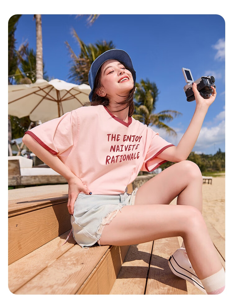 TonLion 2026 Summer Color-Block Crew Neck Short Sleeve Women's T-Shirt Trendy New Hot Style Tee 8