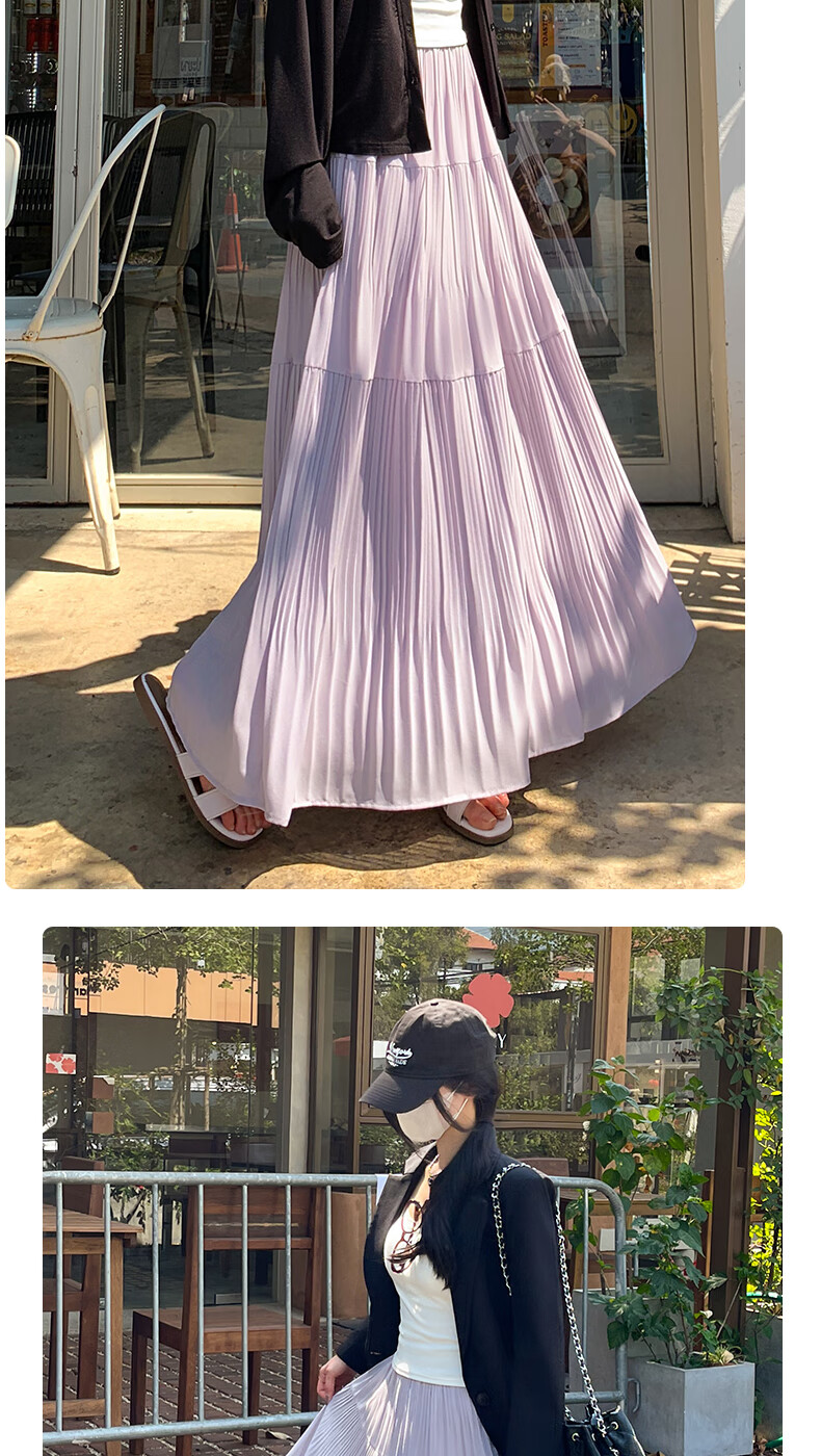 LangSha Qixi Early Autumn Gentle Wind Purple Half Skirt Women's New High Waist A-line Skirt High-end Pleated Skirt Mid-length Skirt 3