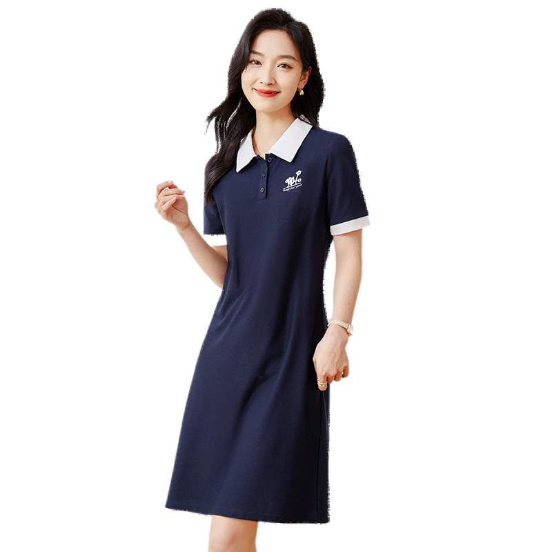 Chushen Summer Short-Sleeve Dress for Women, Fashionable Color-Block Casual Sporty Preppy Style POLO Dress S13KQ1019