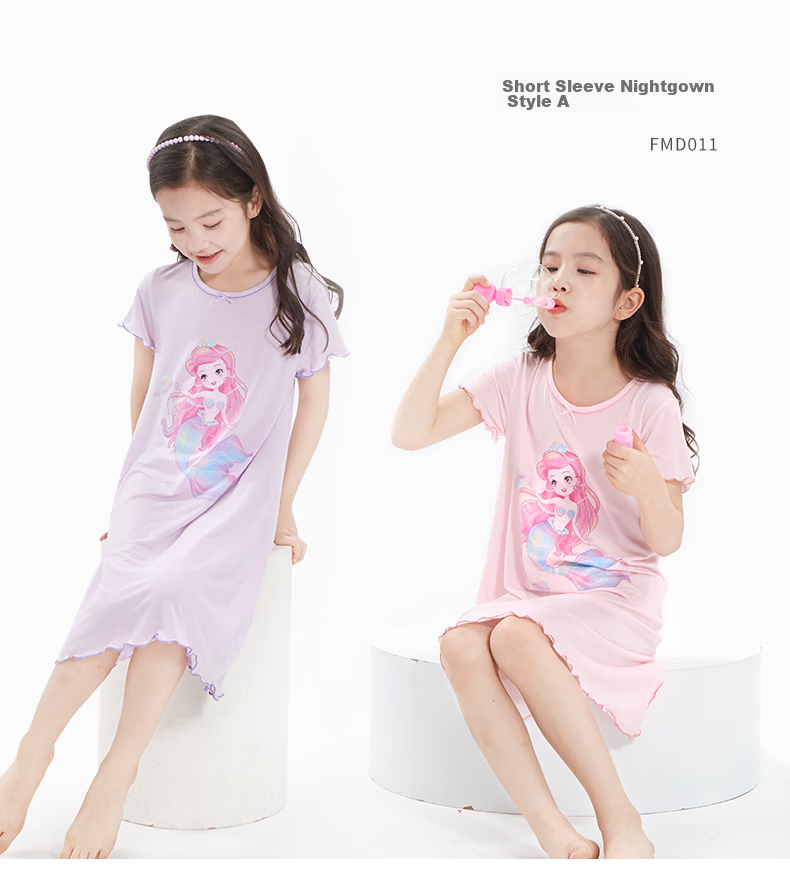 Duomiaowu Girls' Nightgown, Spring And Summer Children's Modal Sleepwear, Short-Sleeve Dress for Girls, Baby Home Wear MD014 Pink 150 10