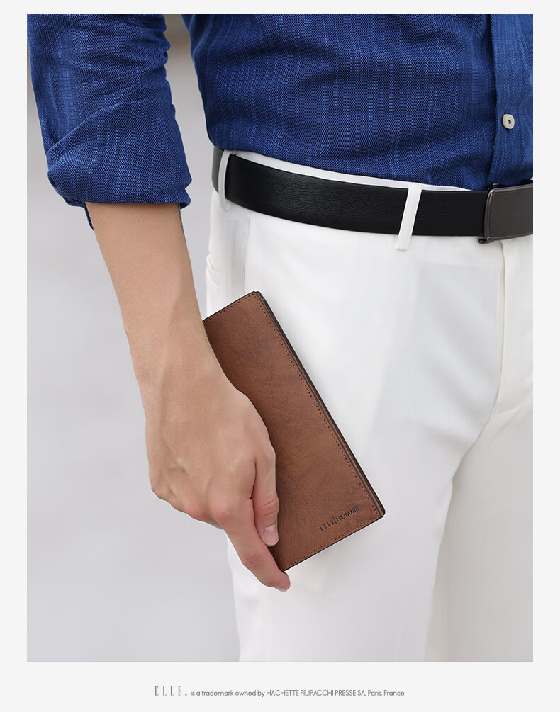 ELLE HOMME Men's Wallet, Long Style, Top-Grain Leather, Multi-Card Slots, Vintage Two-Fold Bill Holder, 0312 Brown, Birthday Gift for Me 2