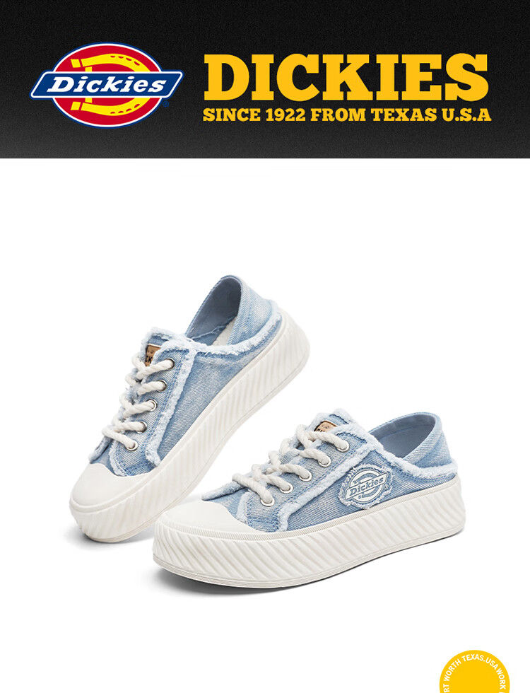 Dickies Women's Canvas Shoes, Trendy Casual Shoes, Low-Top Versatile Flat Shoes, Washed Blue, Size 35 1