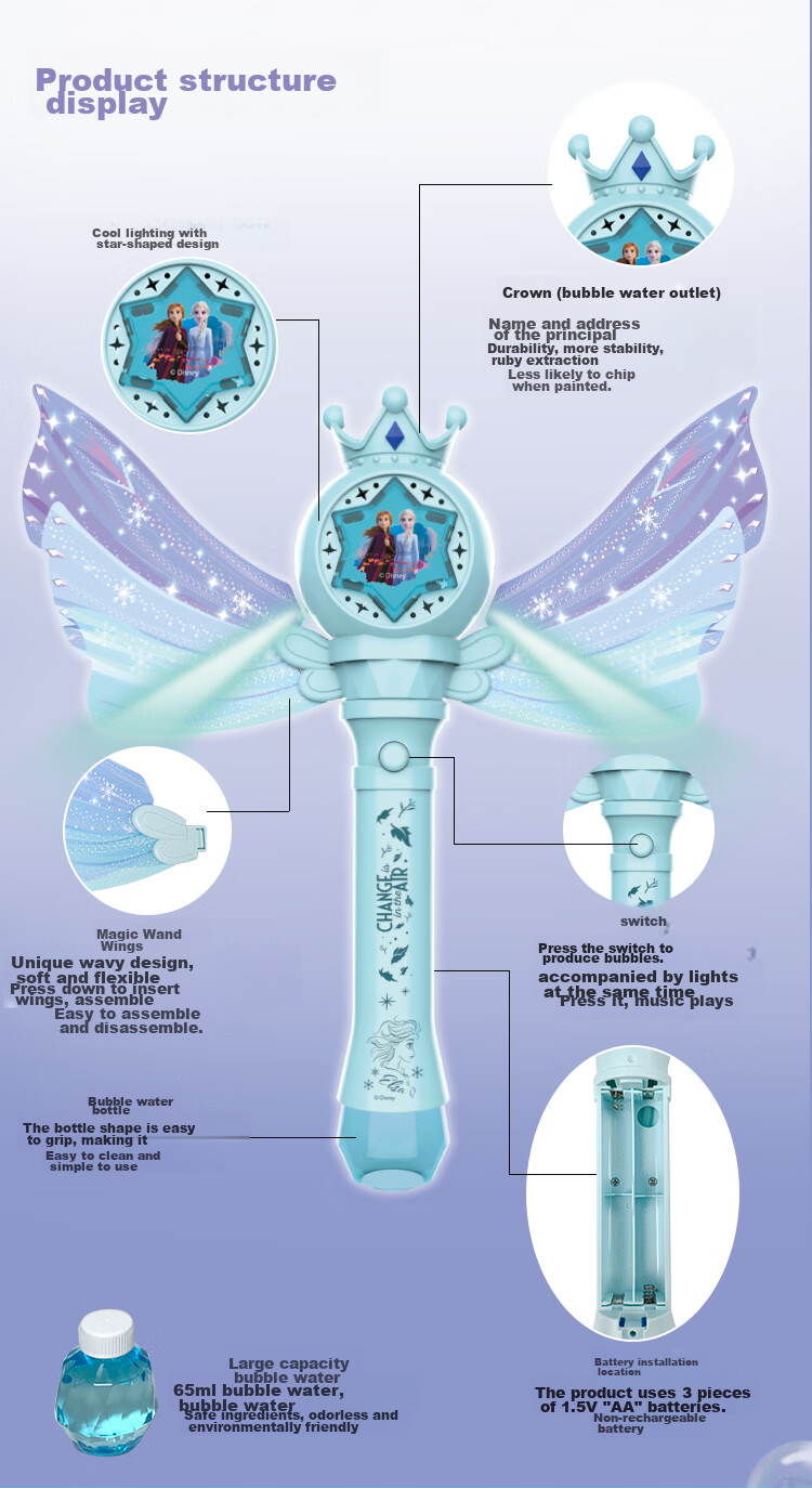 Disney Frozen Electric Bubble Machine Colorful Bubbles Kids Toy Birthday Gift 2