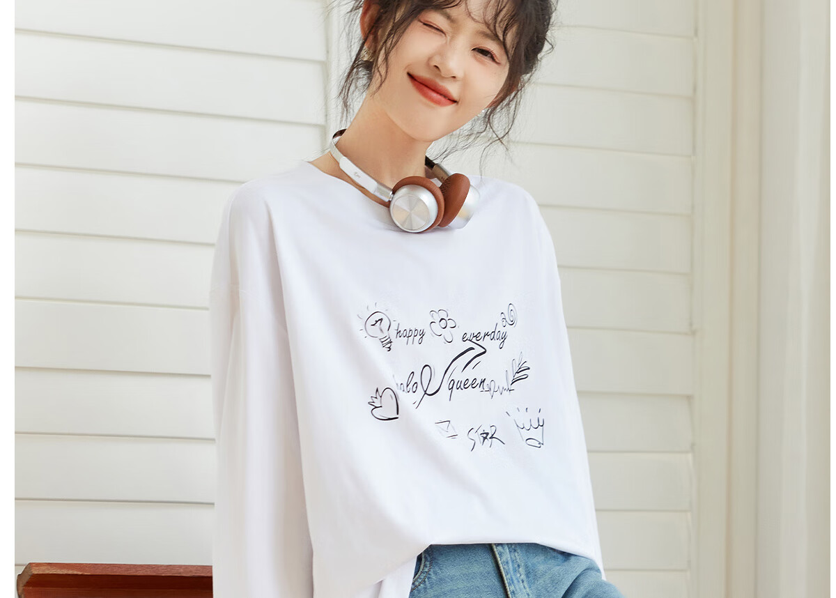 Halo Queen Long-Sleeve T-Shirt for Women, Spring And Autumn Round Neck Letter Print Casual Loose Comfortable Base Shirt Top New Product H143T2011 28