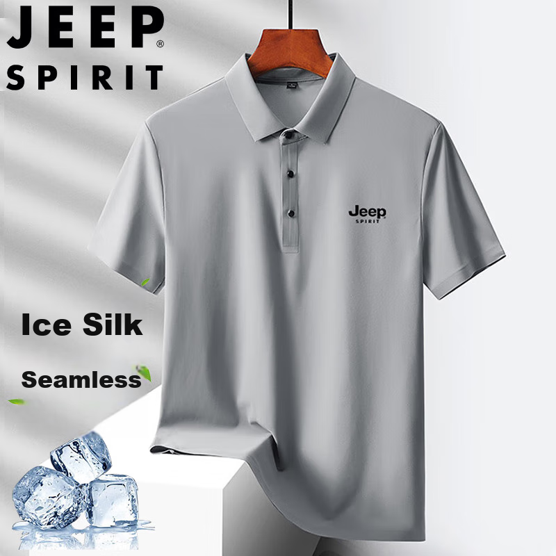 Мужская футболка JEEP SPIRIT с коротким рукавом, летняя деловая повседневная рубашка-поло с воротником, верх из ледяного шелка для активного отдыха, быстросохнущая, темно-серая, XL