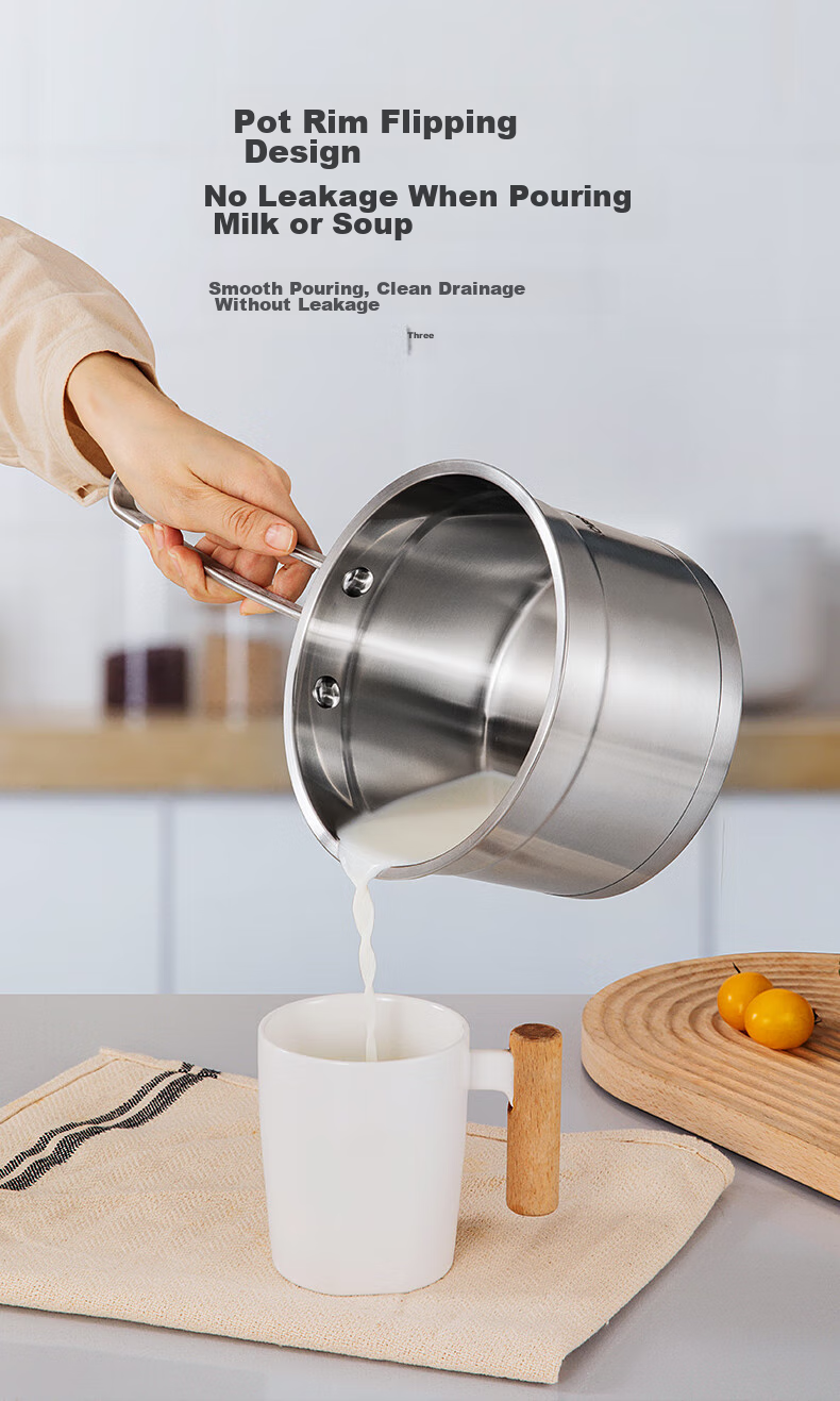 KBH Stainless Steel Milk Pot, 16cm Noodle Cooking Pot, Compatible with Induction Cooker And Open Flame, NQG18A304 6
