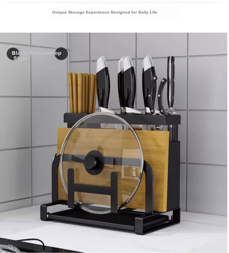 Jingyan Knife Holder Storage Rack, Kitchen Utensil Organizer, Cutting Board Stand, Countertop Knife Holder, Multifunctional Pot Lid Rack 8