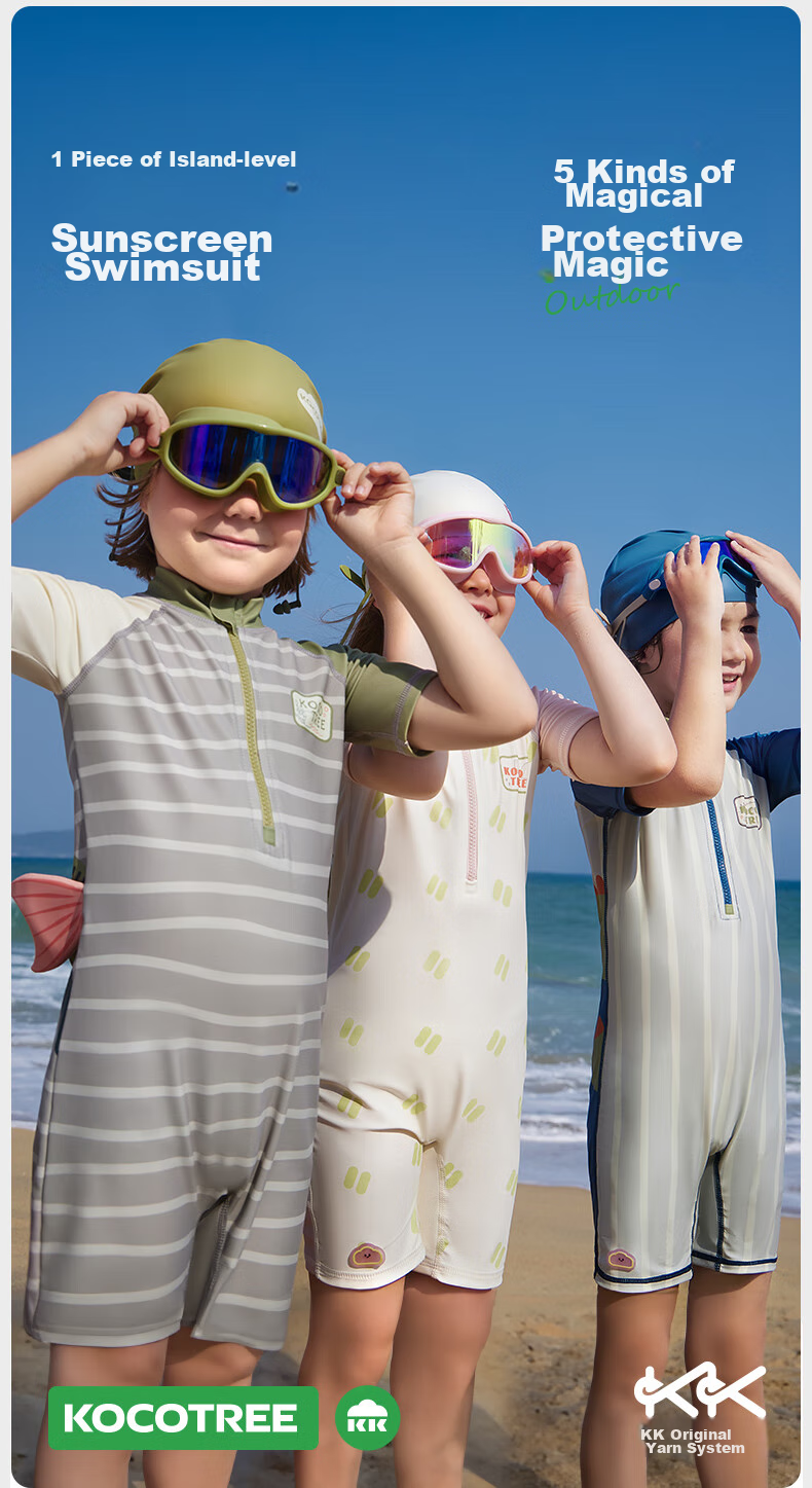 Kocotree Children's One-Piece Swimsuit, Original Yarn, Boys' Sun Protection, Girls' Long-Sleeve Antibacterial Chlorine-Resistant Swimwear for Toddlers, Summer Swimming Outfit 5