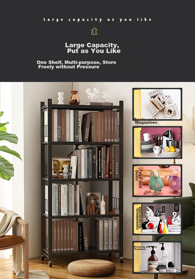 Anerya Simple Floor-Standing Iron Art Movable Folding Storage Rack, No Installation Required, Five-Tier Carbon Steel White 3