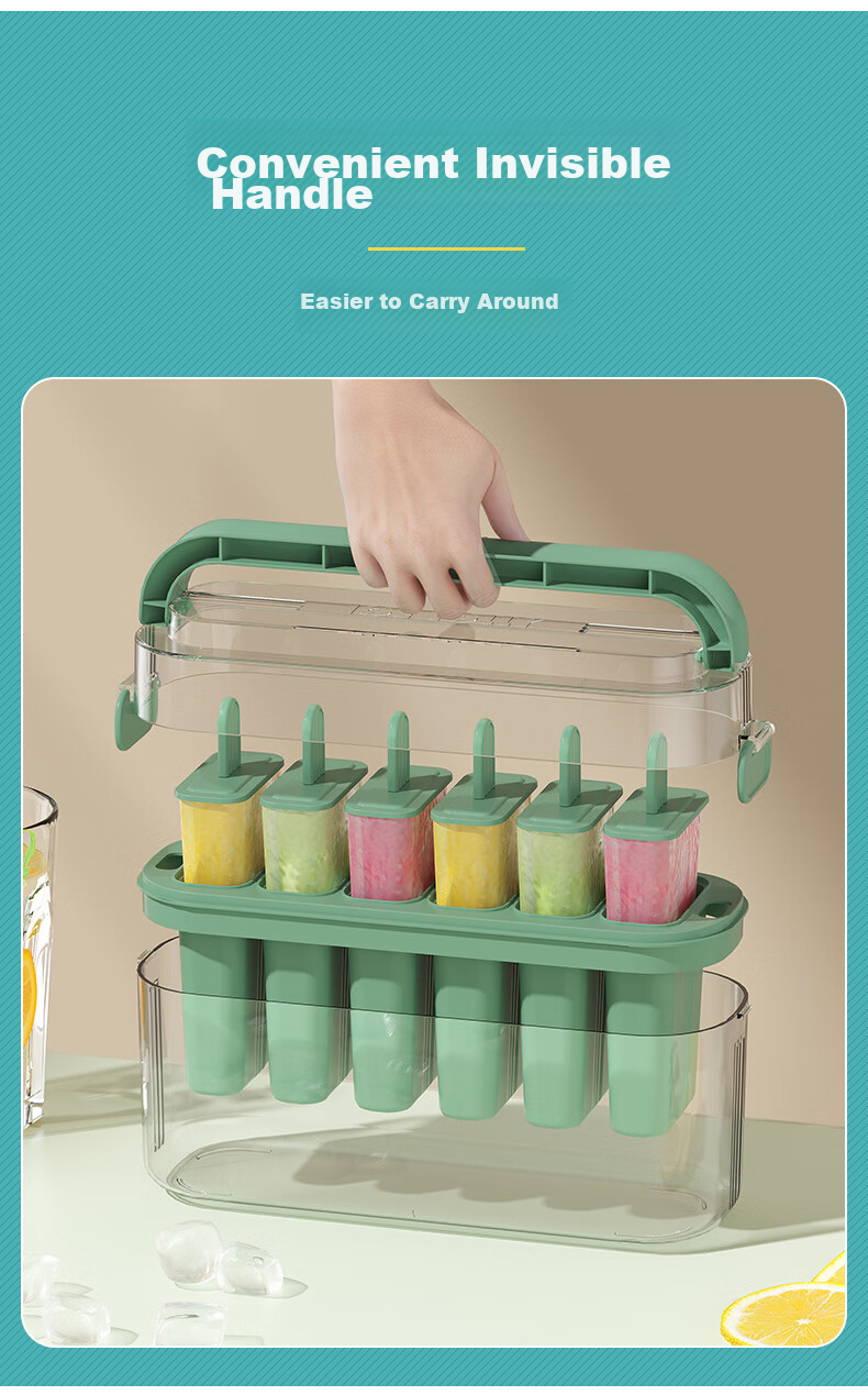 Baicaoyuan Ice Cube Mold, Flip Ice Tray, Ice Maker Box with Lid, Food-Grade Freezing Tool Mold, Green, 32 Compartments 10