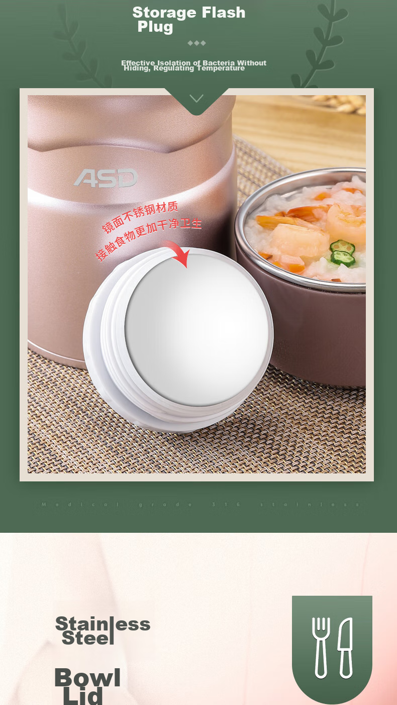 ASD 316L Stainless Steel Vacuum Insulated Food Jar, RWS80S8WG-W 3