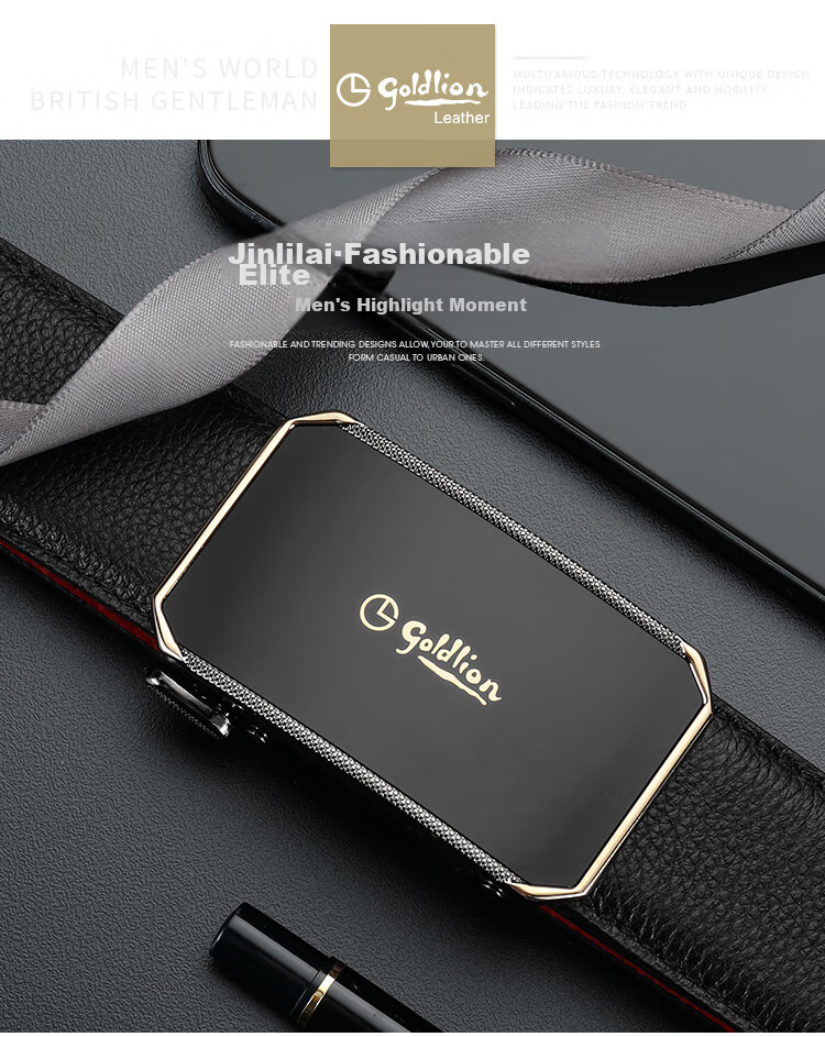 Goldlion Men's Belt, Top-Grain Leather, Automatic Buckle, Red Waistband Gift Box, Zodiac Year Trouser Belt, Birthday Gift 1