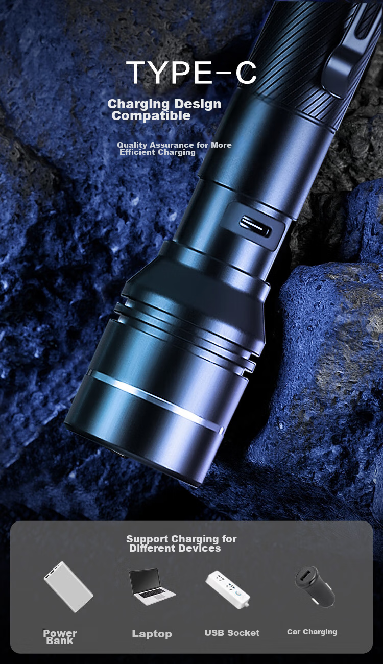 JD Original High-Brightness Zoomable Flashlight, 1000 Lumens, Long Battery Life, Outdoor Survival, Rechargeable, Multifunctional, Portable for Home Use 4