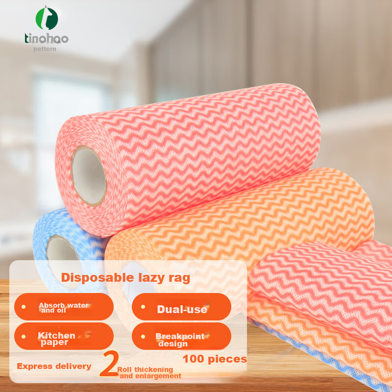 Tinghao Lazy Cleaning Cloth, 100 Pieces, Stain Removal, Absorbent, Wet And Dry Use [2 Rolls], Disposable Dishwashing Cloth, Kitchen Cleaning Cloth