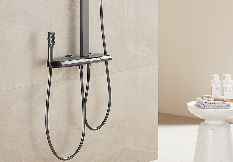 Anhua Bathroom Shower Set, Complete Integrated Brass Pressure-Increasing Square Tube, with Digital Display, Gunmetal Gray, N4G9041GGW 7