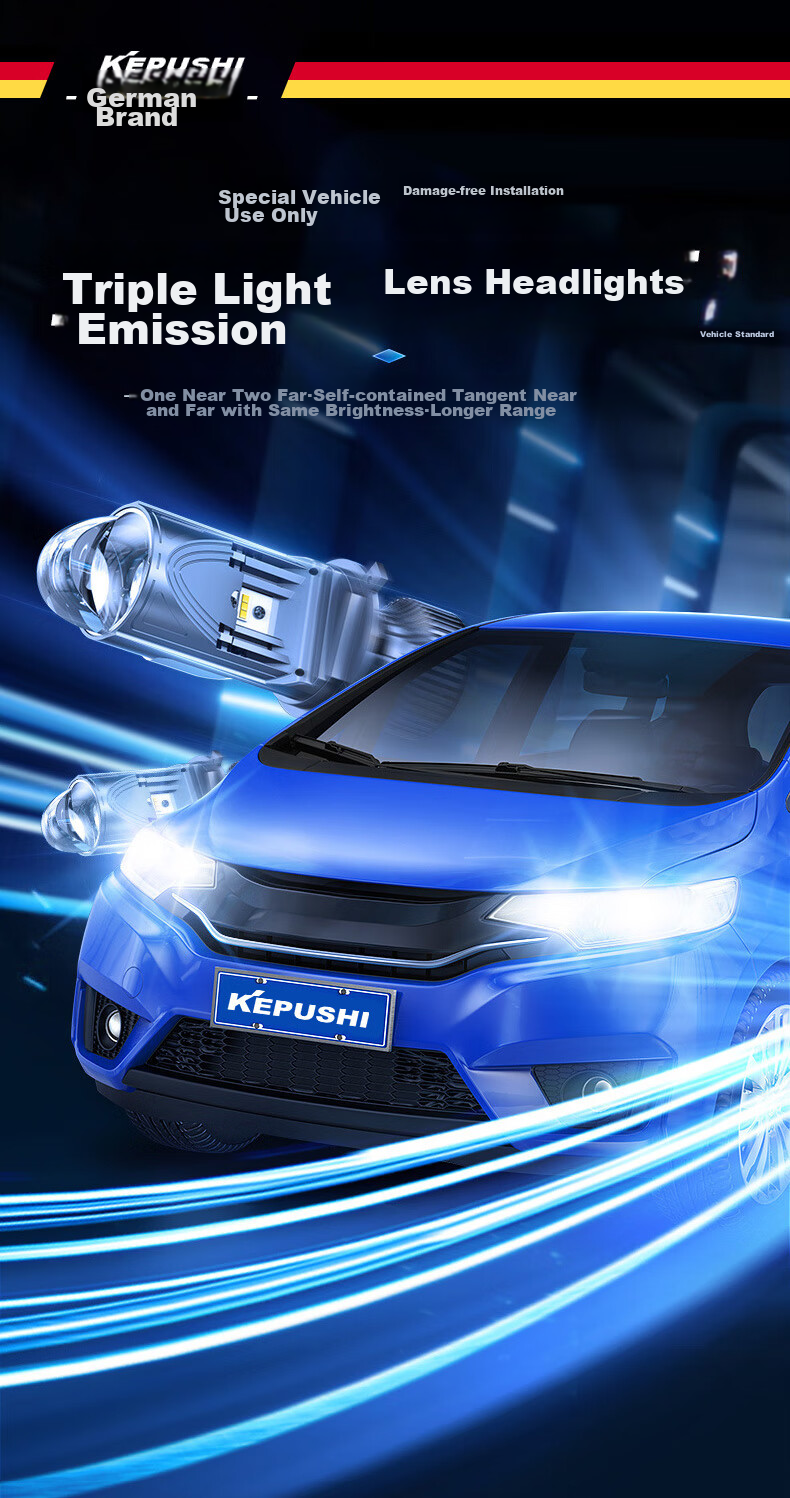 KEPUSHI Automotive LED Headlights, Dual Triple Light Lens H4 LED Headlights, High And Low Beam Integrated Laser Headlights, Modified Ultra-Bright Bulbs 2