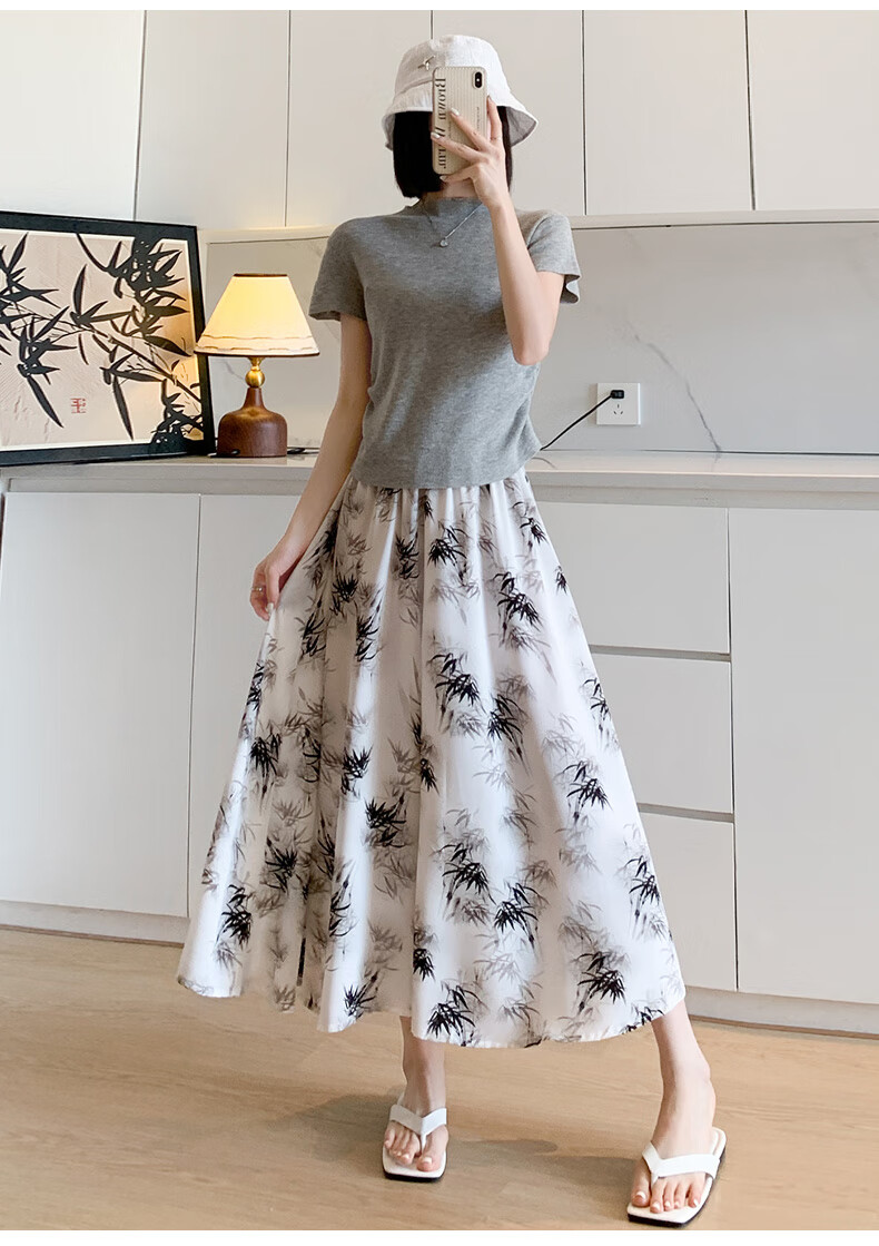 Langsha New Chinese Style Chiffon Skirt Pants for Women, Summer Lightweight New High-Waist Ink Painting Chinese Style Wide-Leg Trousers 18