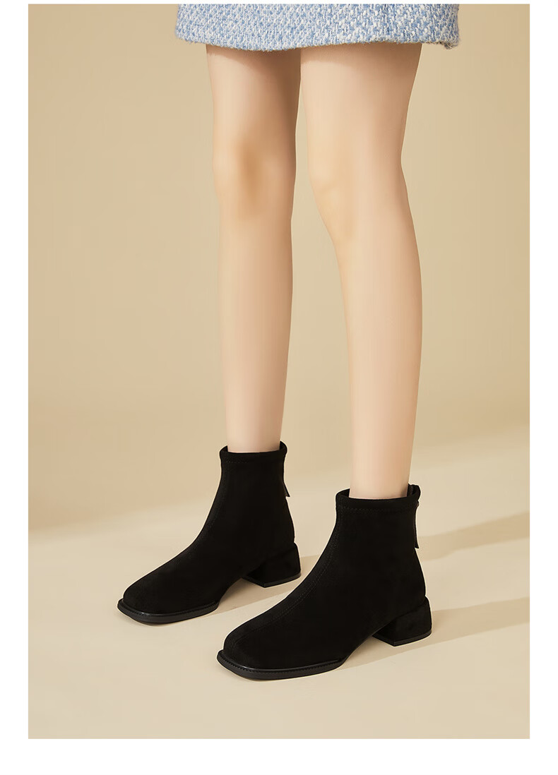 Daphne Women's Winter Fleece-Lined Suede Chunky Heel Ankle Boots Black Size 39 3