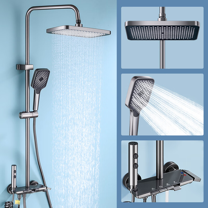 Larsd Shower Set with Handheld Spray Gun, Piano Key Buttons, Gray, Four Modes, F07