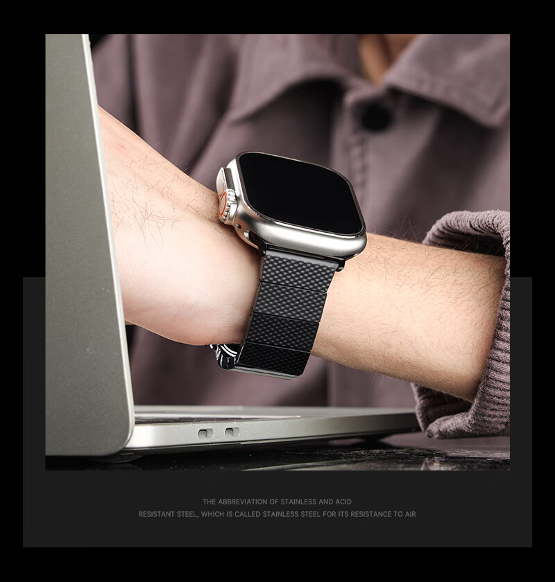 MSSM Carbon Fiber Watch Band Compatible with Apple Watch Series 12/11/10/9/Ultra4/SE3, Ultra-Light Business Strap for IWatch All Series - Black 4