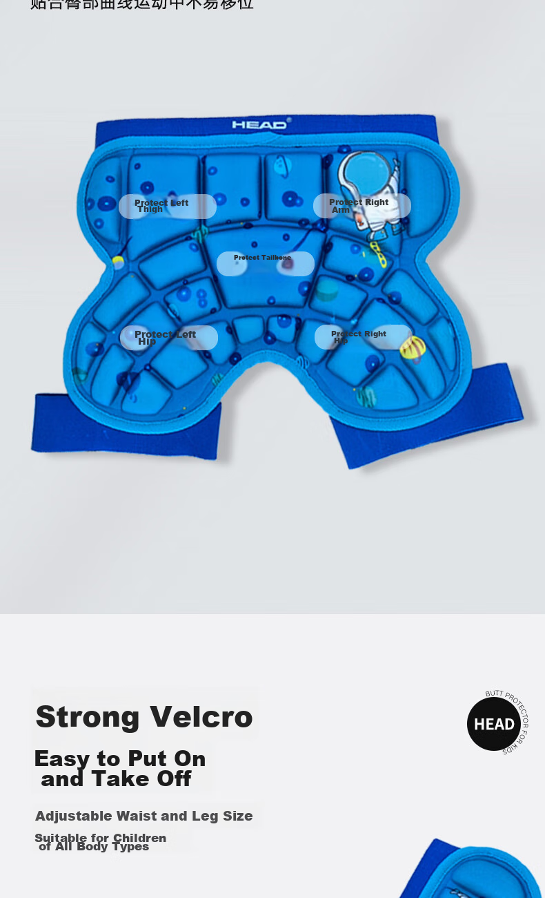 HEAD Roller Skating Protective Gear, Children's Anti-Fall Pants, Inline Skating Hip Pads, Skateboarding And Ice Skating Buttock Pads, Blue, Large Size 4