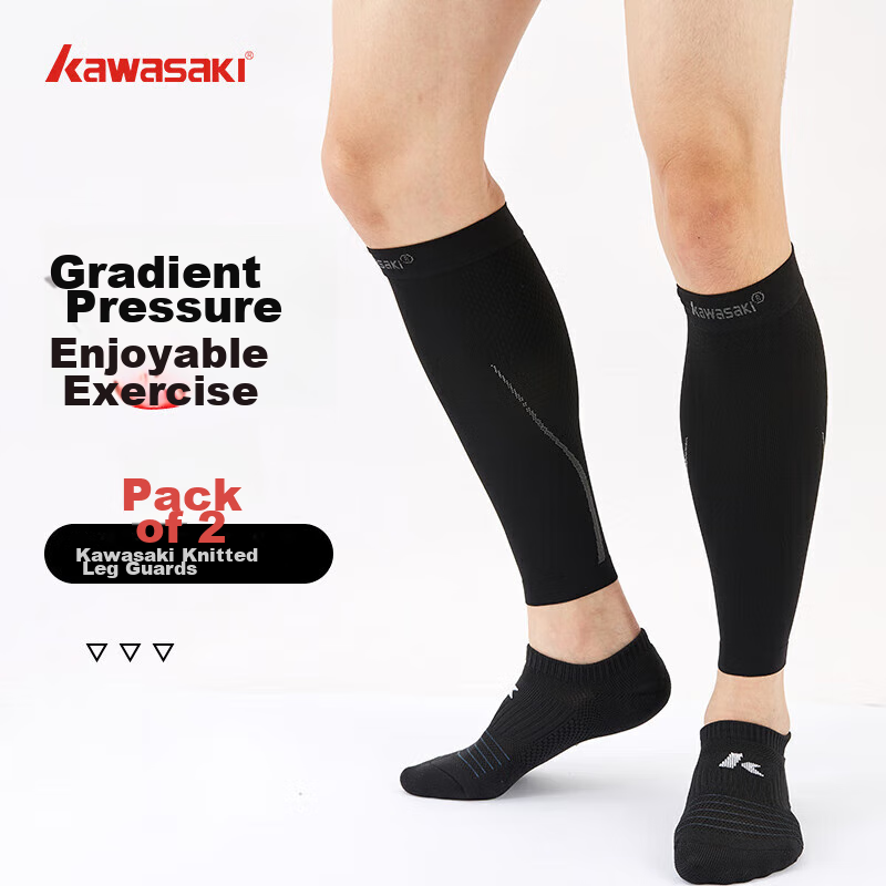 KAWASAKI Sports Leg Guards, Running Fitness Compression Socks, Basketball Football Shin Sleeves, A3433 Black M Size, Two-Pack