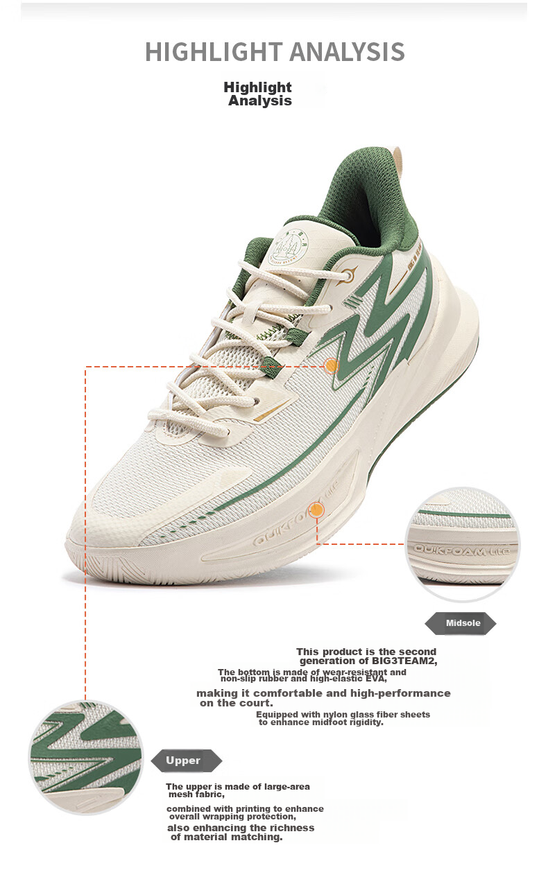 361° Men's Basketball Shoes, BIG3 Team 2.0 Spring Professional Training Breathable Sneakers for Men, 672431108-5 37