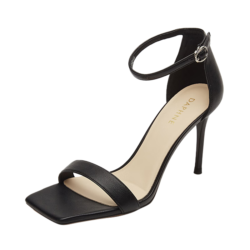 DAPHNE Thin Heel Sandals Women's Summer French Elegant Versatile Outdoor Wear Ankle Strap High Heels Women's Shoes, Black, Size 36