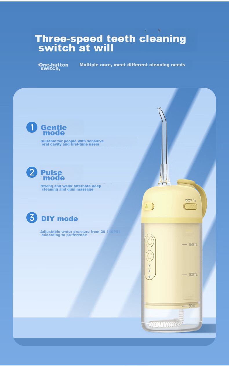 BILESHI Portable Dental Irrigator Water Flosser for Teeth Cleaning And Tartar Removal, Suitable for Teenagers 12 Years And Above, Orthodontic Use, Gift for Boyfriend Or Girlfriend, Model 5260 Yellow 7