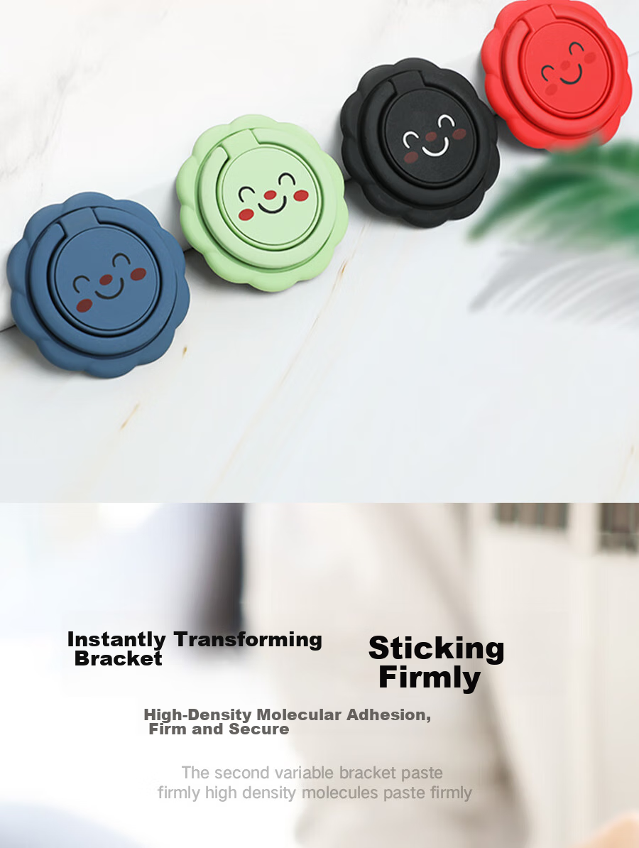 ESCASE Phone Stand, Ring Holder Desktop Live Streaming Ultra-Thin Ring Support Back Lazy Phone Holder IPhone12 Huawei Stand Watch TV Cute Smiley Face Style Elegant Black 6