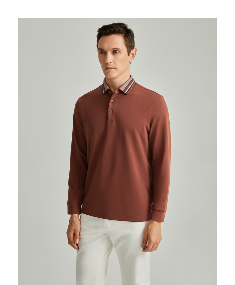 Shachi (SATCHI) Brushed Light-Absorbing Heat-Generating Constant Temperature Color-Block Lapel Business Men's Long-Sleeve T-Shirt Polo Shirt Men's Clothing Autumn Winter Dark Blue Size 46 11
