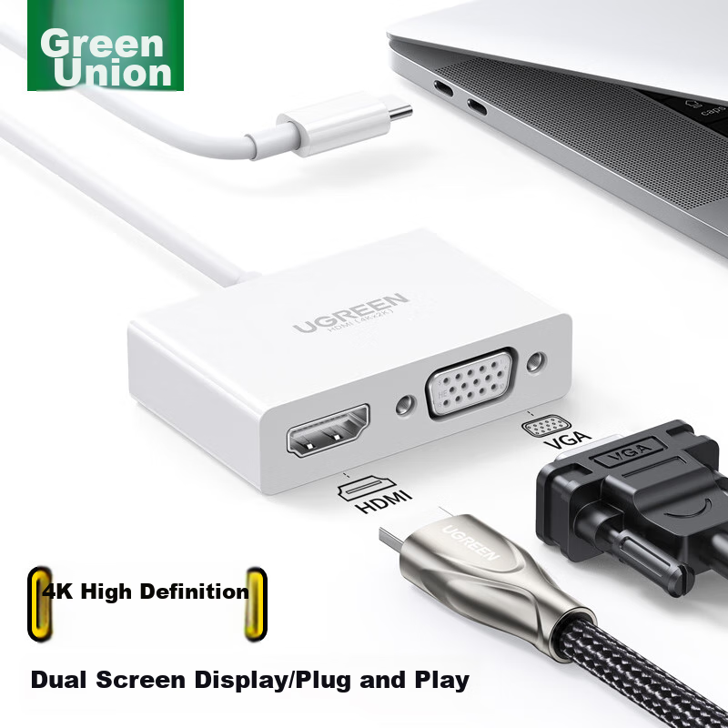 UGREEN Type-C Expansion Dock Dual-Screen Display USB-C to HDMI/VGA Adapter Converter High-Definition 4K Screen Mirroring Device Compatible with Apple 16/17 Mac Laptops And IPad