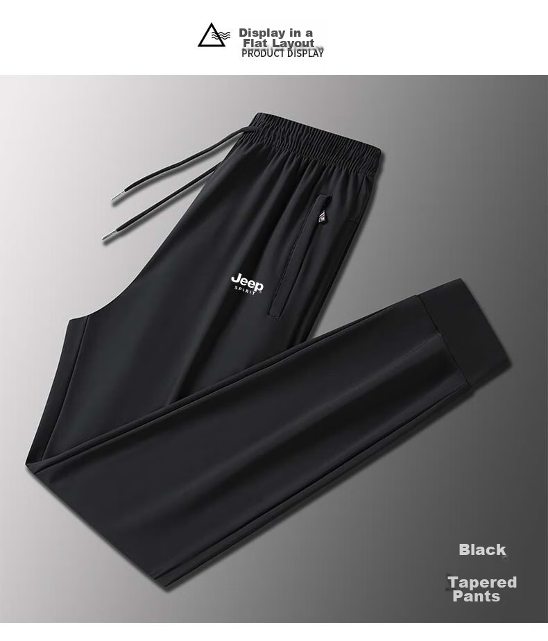 JEEP SPIRIT Men's Casual Pants, Summer Sports Trousers, Ice Silk Quick-Dry Versatile Loose Outdoor Pants, Black Straight Leg, 2XL 12
